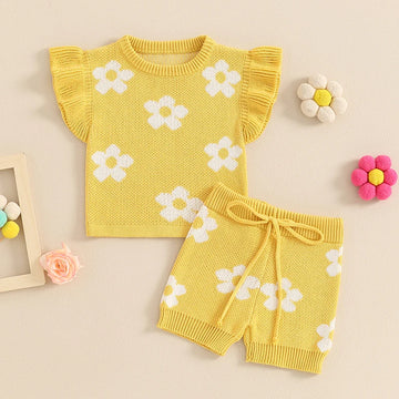 Baby Girl Floral Ruffle 2-Piece Set – Cotton Summer Top & Shorts Outfit