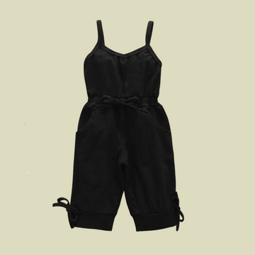 Baby Girl Cotton Sling Jumpsuit – Solid Color Suspender Romper with Pocket