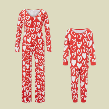 Heart Print Matching Family Soft Sleepwear Sets