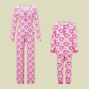 Heart Print Matching Family Soft Sleepwear Sets