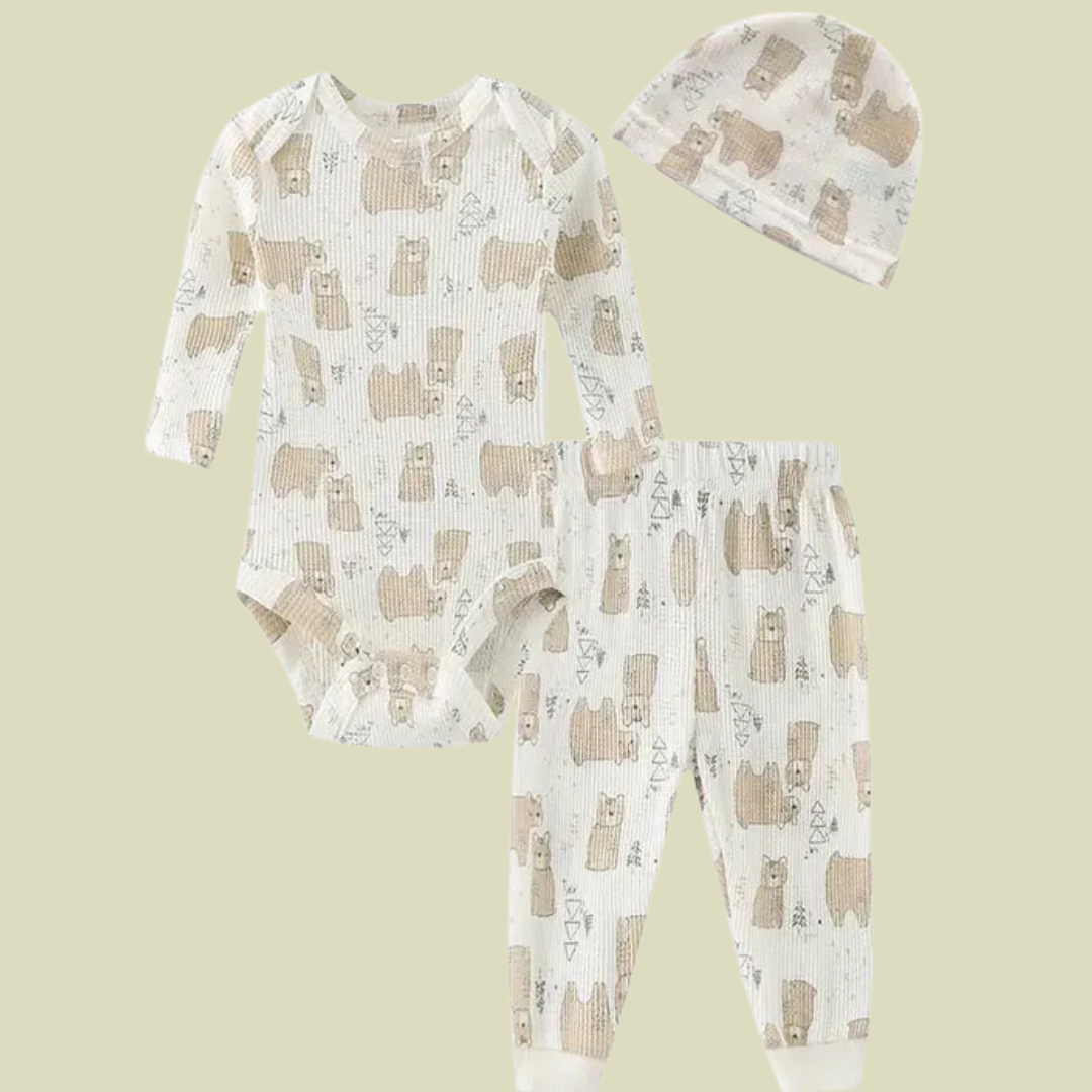 Newborn Baby Cotton Set Clothing : Bodysuit, Pants, Cap