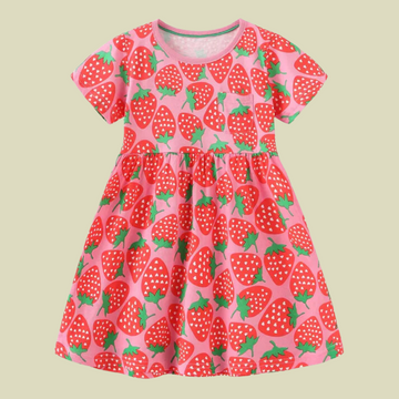 Strawberry Print Baby Girl Summer Dress – Cute Cotton Frock for Toddlers