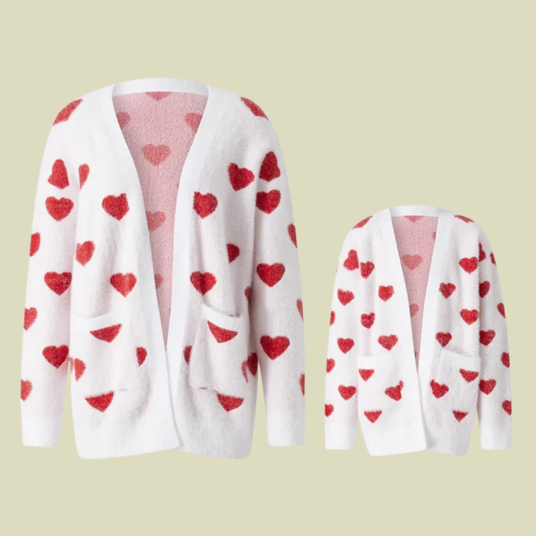 Matching Heart Knit Cardigan Set
