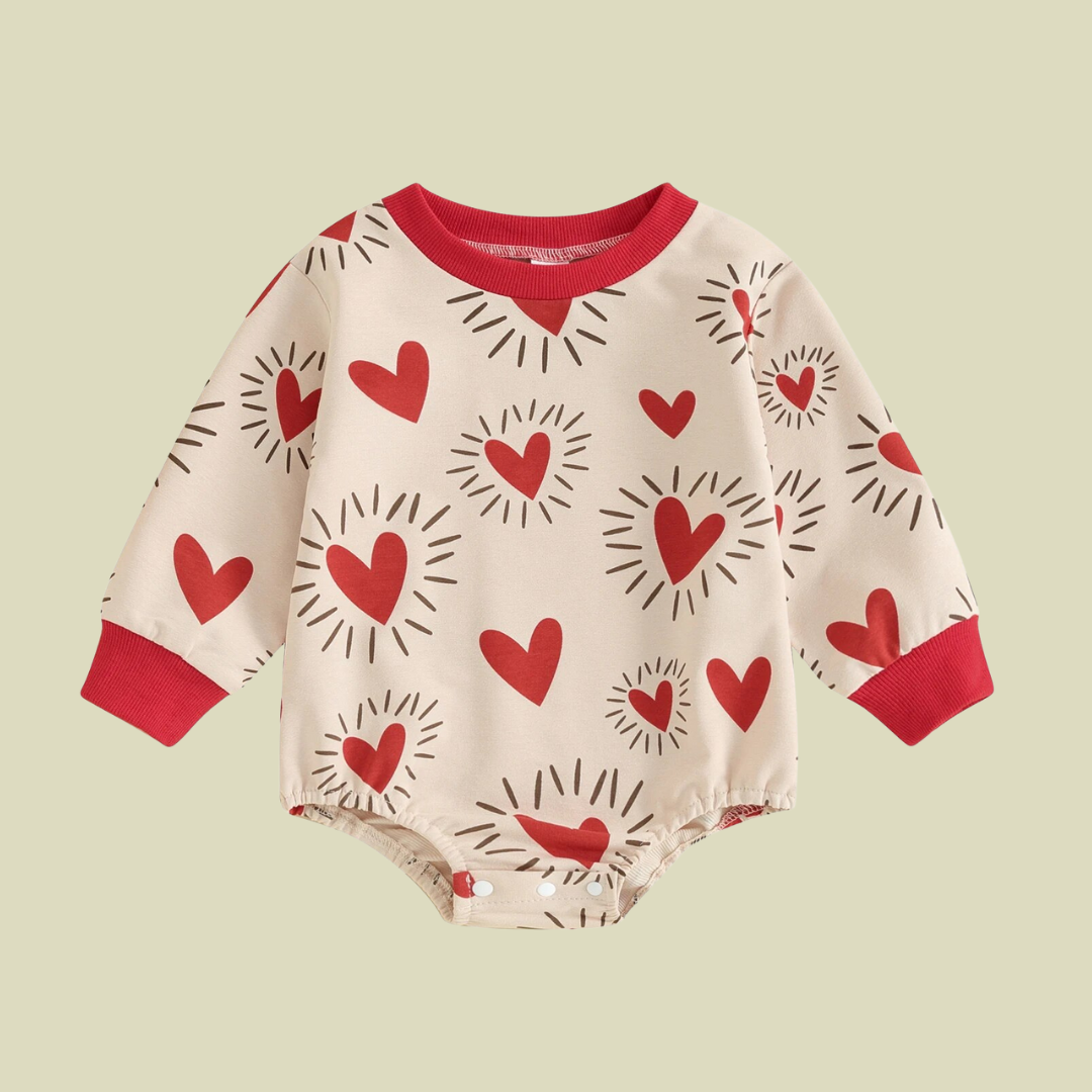 Heart Print Long Sleeve Kids Romper
