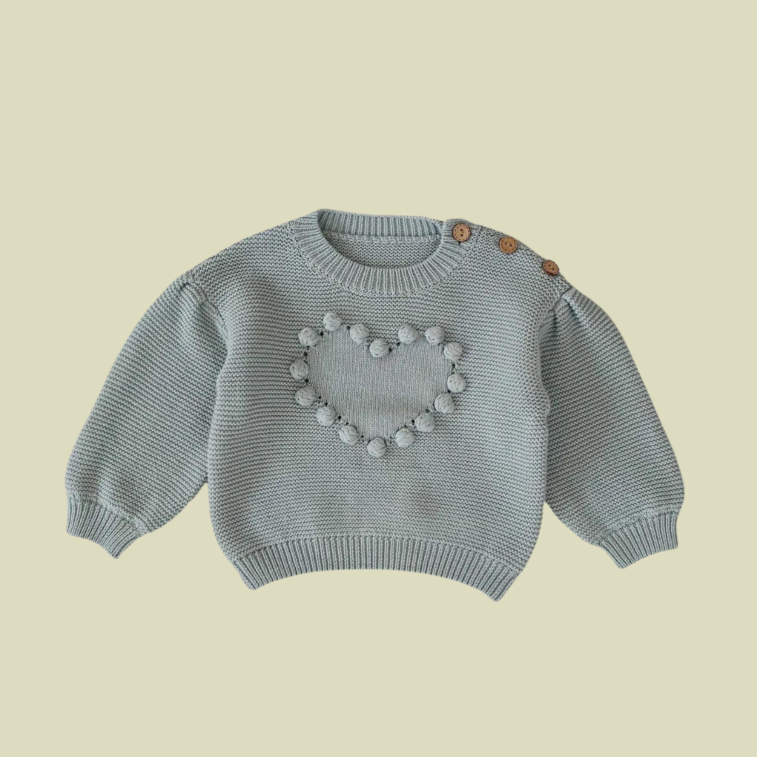 Baby Girl Knit Pom Pom Heart Sweater