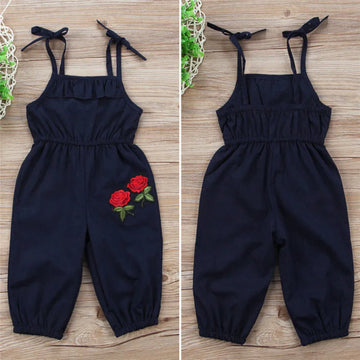 Girls Floral Cotton Romper – Black Rose Print Summer Playsuit (4–6 Years)