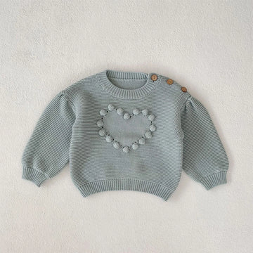 Baby Girl Knit Pom Pom Heart Sweater