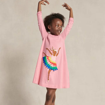 Princess Bunny Print Long Sleeve Dress – Cotton Girls Outfit (2T–7T)
