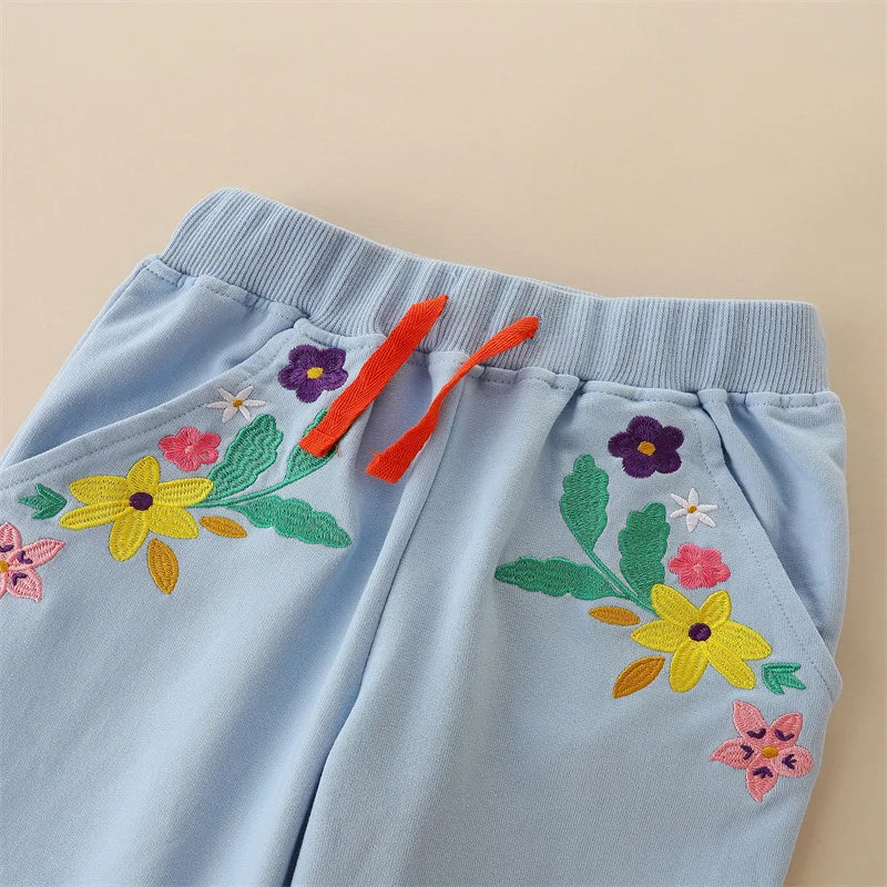 Floral Embroidered Girls Sweatpants