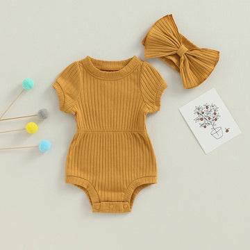Ribbed Knit Romper with Headband - Summer Outfit