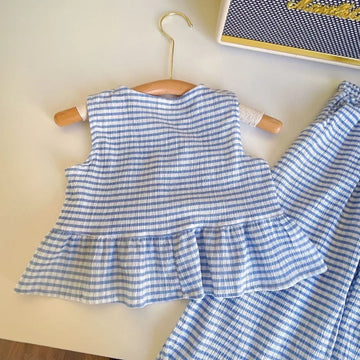 Girls Striped Summer 2-Piece Set – Cute O-Neck Top & Shorts Outfit (7–12Y)