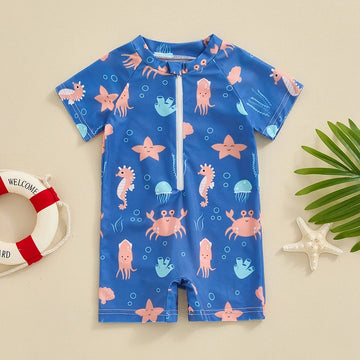 Cartoon Marine Print Baby Rash Guard – UV Protection Swim Shirt