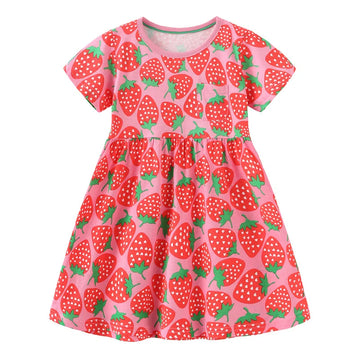 Strawberry Print Baby Girl Summer Dress – Cute Cotton Frock for Toddlers