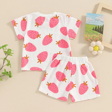 Strawberry Print Baby Girl Outfit – Cute Cotton Summer 2-Piece Set