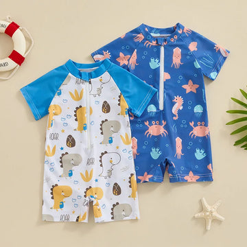 Cartoon Marine Print Baby Rash Guard – UV Protection Swim Shirt
