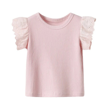 Flying Sleeve Summer Top for Baby Girls – Soft Cotton Patchwork Tee