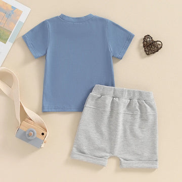 Toddler Boys Summer Vacation Outfit – Cotton Letter Print 2-Piece Set