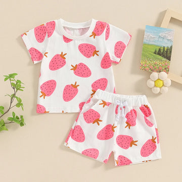 Strawberry Print Baby Girl Outfit – Cute Cotton Summer 2-Piece Set