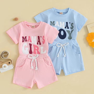 Mama’s Boy/Girl 2 Piece Baby Shorts Set – Cute Cotton Letter Print Outfit