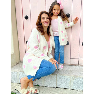 Matching Heart Knit Cardigan Set