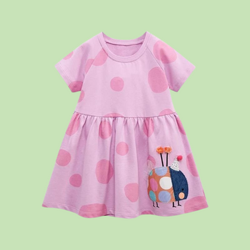 Embroidery Ladybug Polka Dot Pink Dress